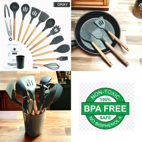 Kitchen utensils  with 11 pieces - Wood and BPA free silicone - Nonstick 