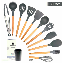 Kitchen utensils  with 11 pieces - Wood and BPA free silicone - Nonstick 